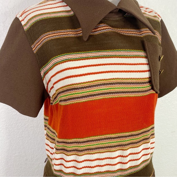 Vintage Dyanne Dallas Brown Orange Woven Knit Dress - Picture 3 of 8